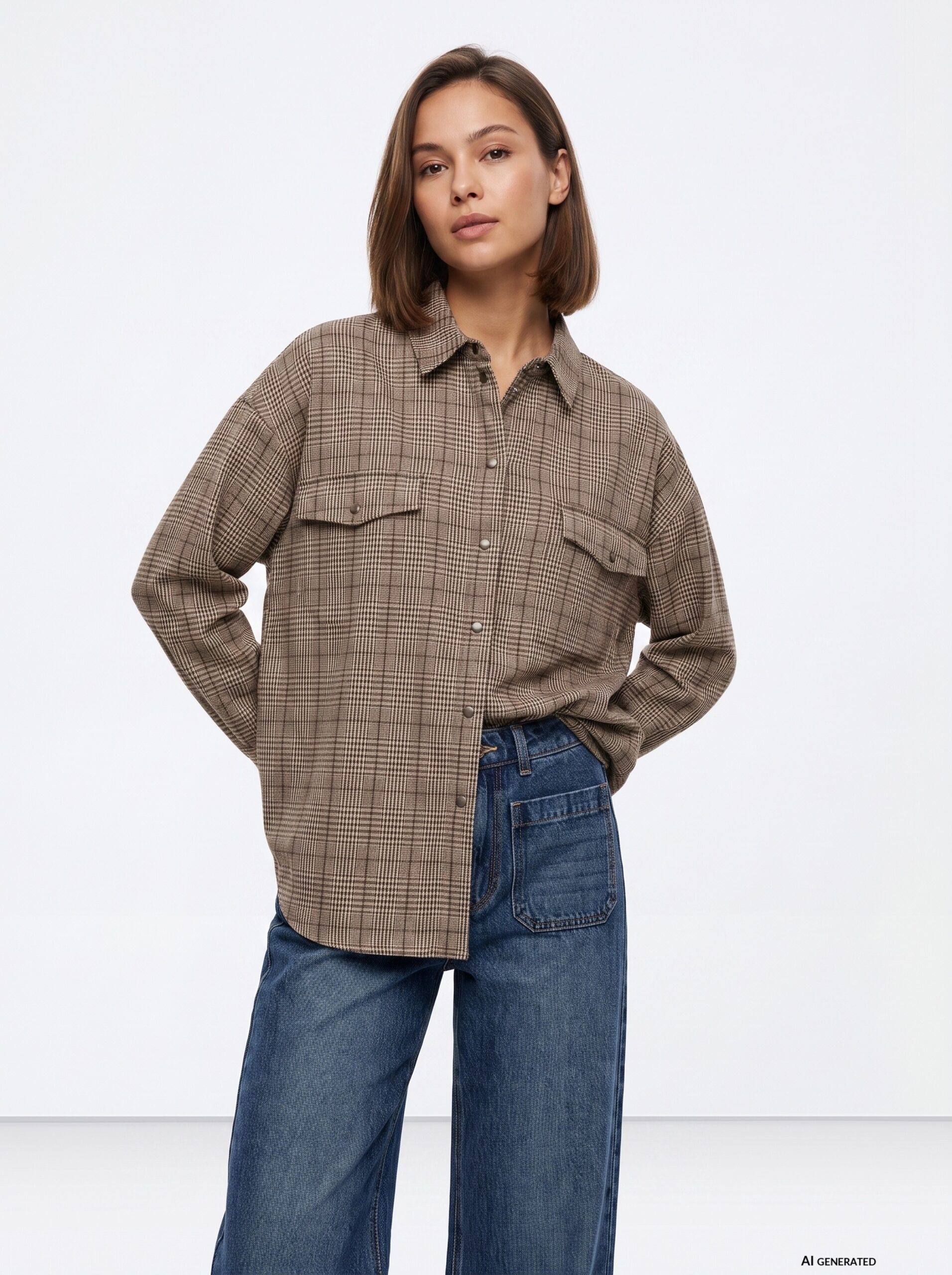 Camisa oversize beige cuadros