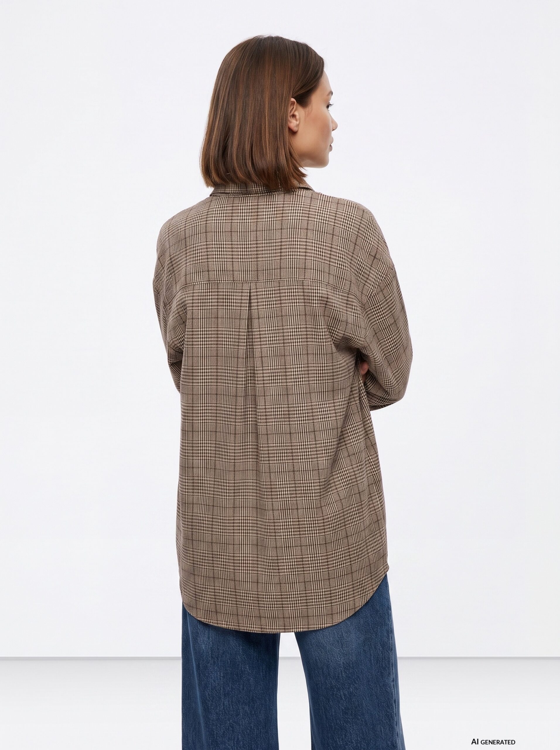 Camisa oversize beige cuadros - Imagen 2