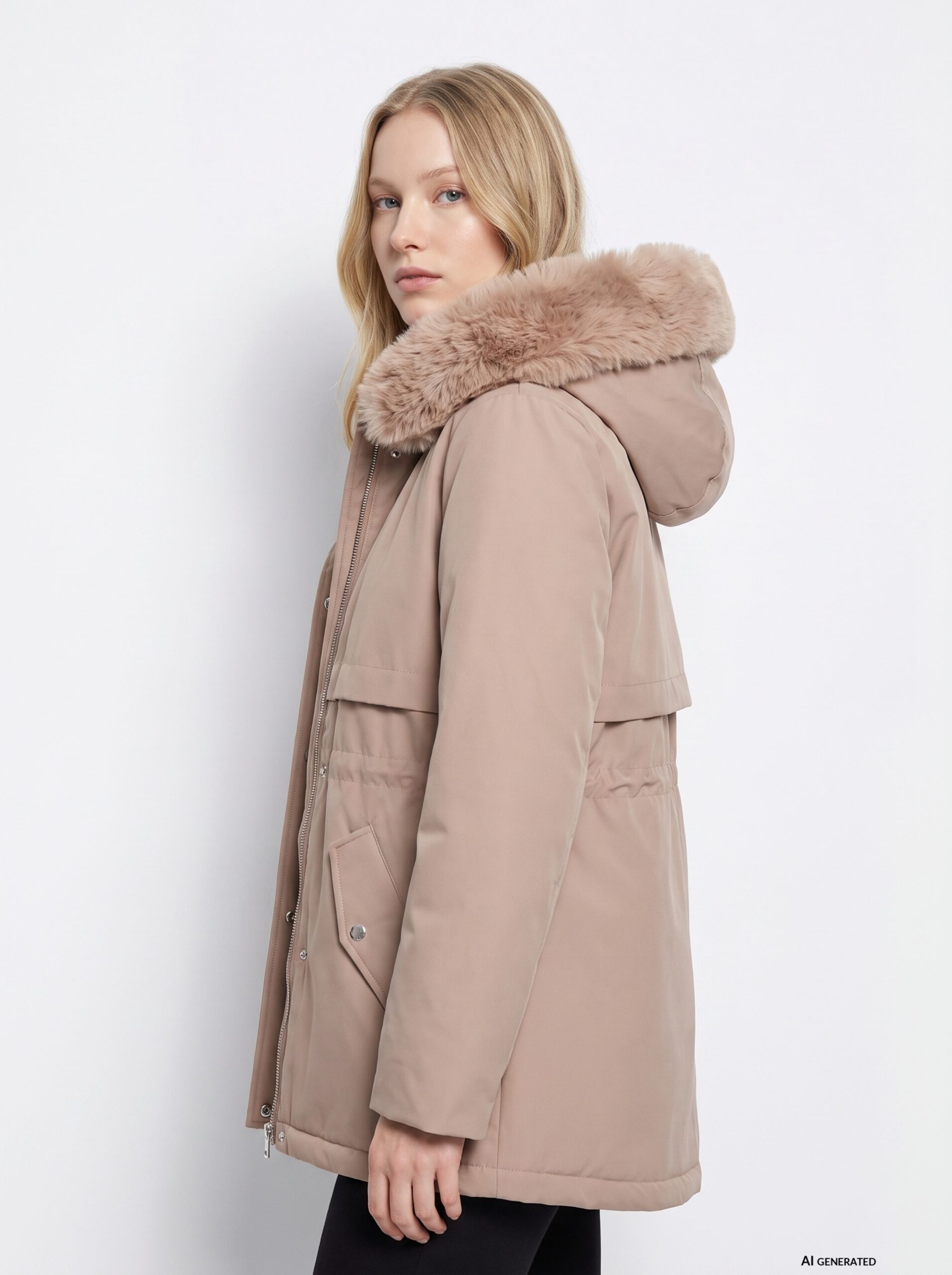 Abrigo beige con capucha - Imagen 3