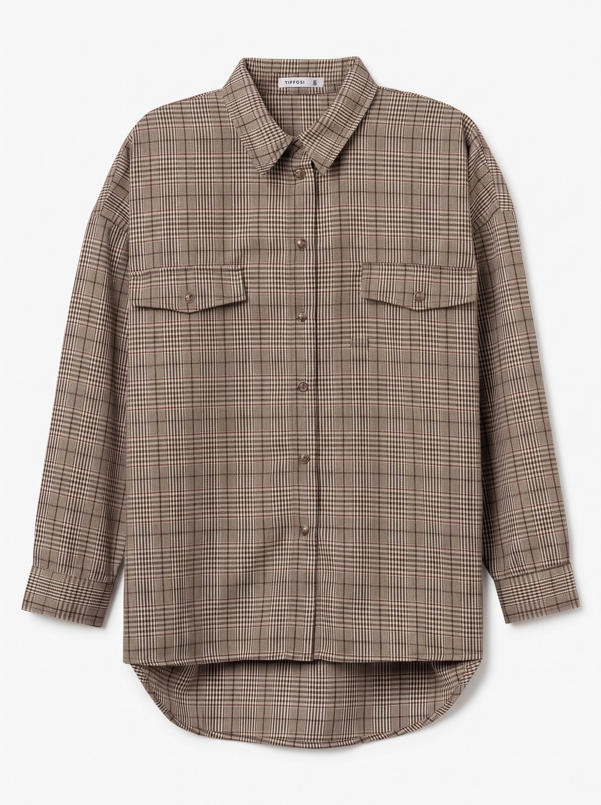 Camisa oversize beige cuadros - Imagen 3