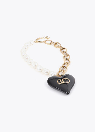 Collar combinado perlas y cadena con corazón personalizado - Imagen 2